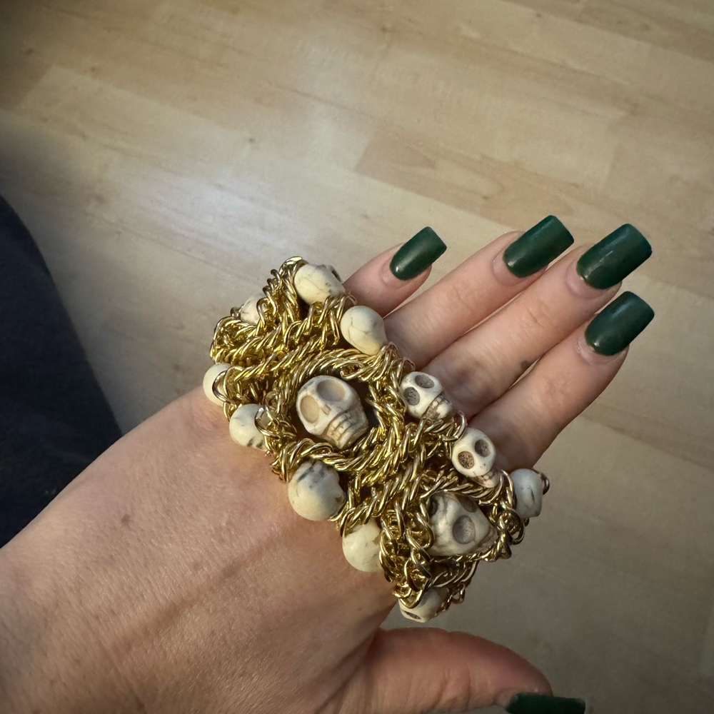 Gold and Cream Skull Bracelet